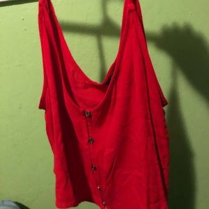 Metal button down fire red party top